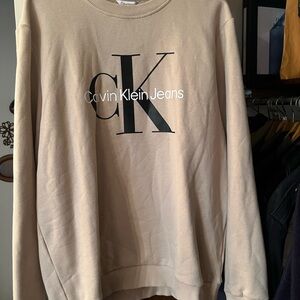 Calvin Klein Beige Crewneck Sweatshirt with Black CK Logo